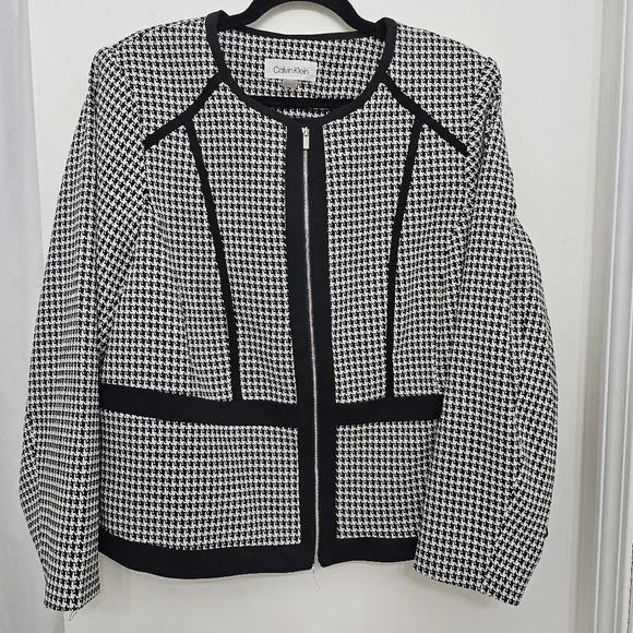 Calvin Klein Elegant Black and White Houndstooth Suit Jacket size 18 - Picture 3 of 12